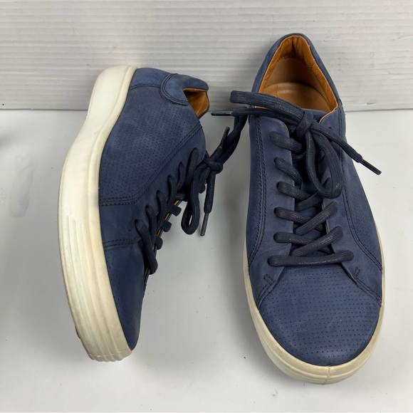 ECCO Soft 7 Danish Design Navy Blue Nubuck Leather Suede Sneaker Men’s Size 8 - Picture 1 of 8